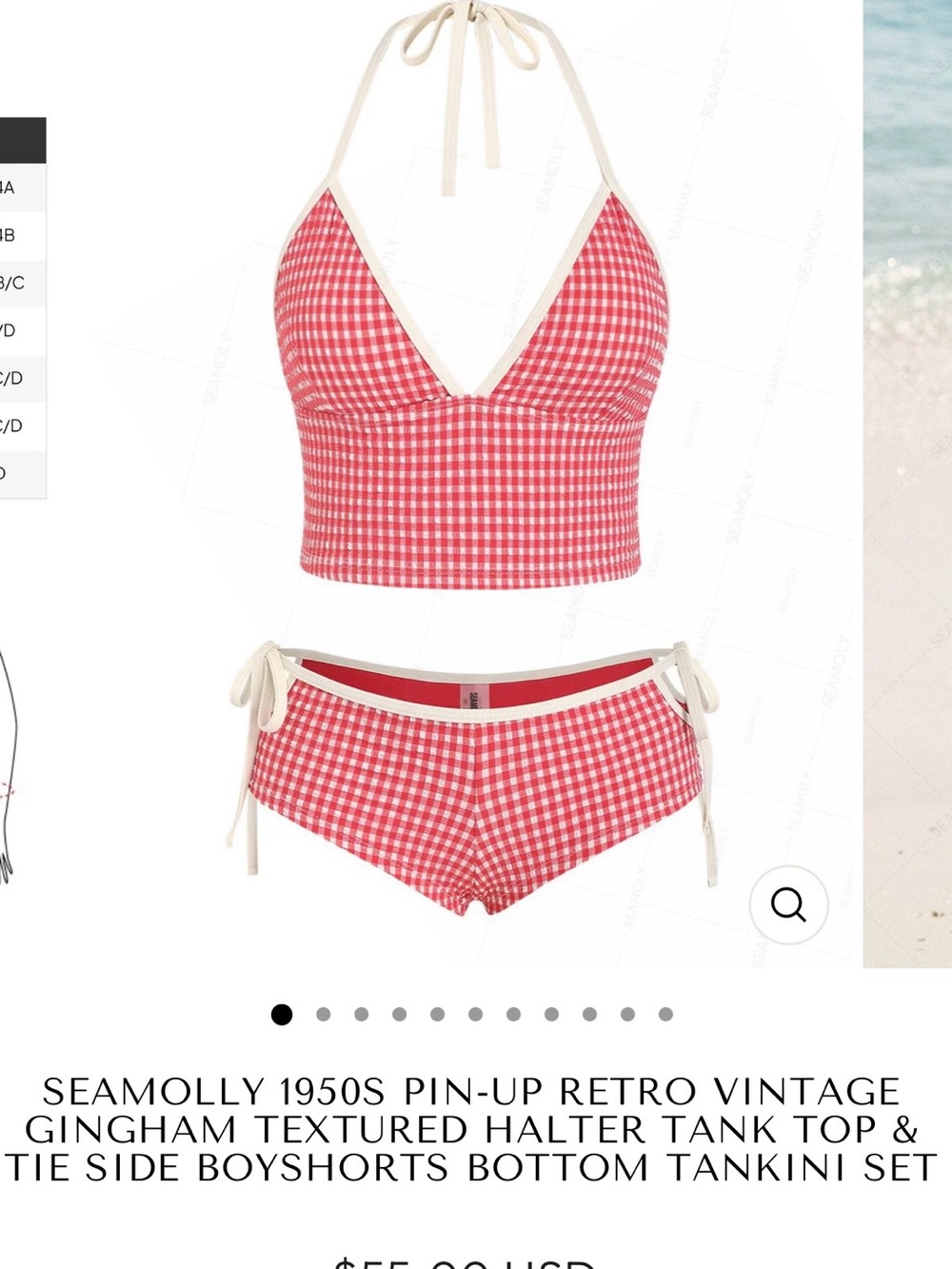 Seamolly Red Gingham Halter Tankini Top & Tie Side Boyshorts